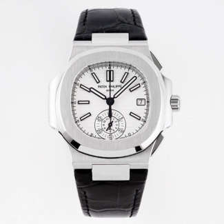 3K공장 파텍필립 노틸러스 크로노그래프 화이트 다이얼 가죽밴드 40mm 5980