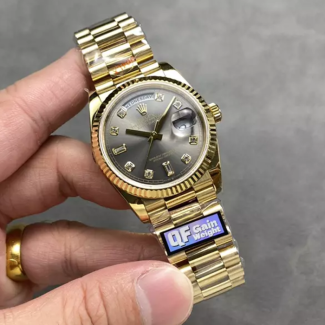 QF공장 롤렉스 데이데이트 36 그레이 다이아 옴브레 다이얼 옐로우 골드 금통 128238