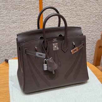 최고퀄 에르메스 올수공 버킨 25 초콜렛 스위프트 가죽 은장