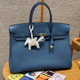 올수공 에르메스 버킨 40 R2/Blue Agate 토고 가죽 실버 하드웨어