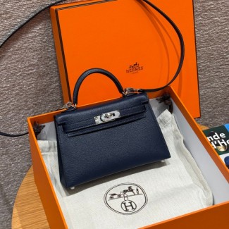 올수공 에르메스 미니 켈리 Blue saphir 쉐브르 가죽 실버 하드웨어