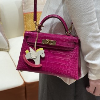 올수공 에르메스 미니 켈리 J5/Rose Scheherazade 악어 가죽 골드 하드웨어