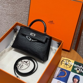 올수공 에르메스 미니 켈리 89/noir 악어 가죽 실버 하드웨어