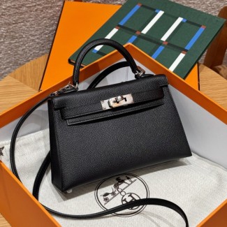 올수공 에르메스 미니 켈리 89/noir & 3Q/Rose Sakura 엡송 가죽 실버 하드웨어