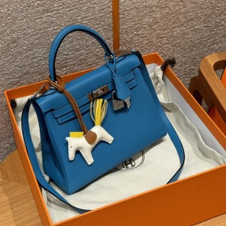올수공 에르메스 켈리 25 OF/Blue Frida 토고 가죽 실버 하드웨어