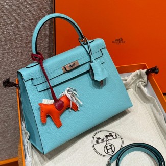 올수공 에르메스 켈리 25 3P/Blue atoll 엡송 가죽 실버 하드웨어