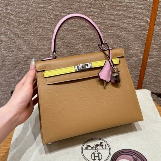 올수공 에르메스 켈리 25 0M/chai/x9/Mauve/9R/Lime 엡송 가죽 실버 하드웨어