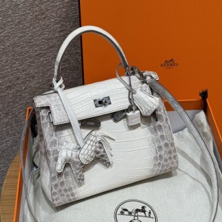 올수공 에르메스 켈리 25 Himalaya 악어 가죽 실버 하드웨어