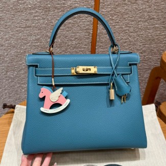 올수공 에르메스 켈리 28 75/Blue Jean 토고 가죽 골드 하드웨어