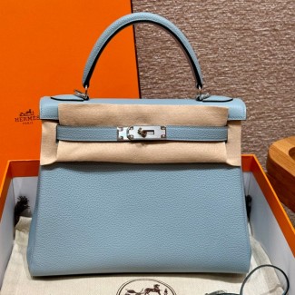 올수공 에르메스 켈리 28 J7/Blue Lin 토고 가죽 실버 하드웨어