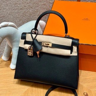 올수공 에르메스 켈리 25 89/noir 엡송 가죽 로즈골드 하드웨어