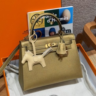 올수공 에르메스 켈리 25 y9/Dorè 체브레 가죽 골드 하드웨어