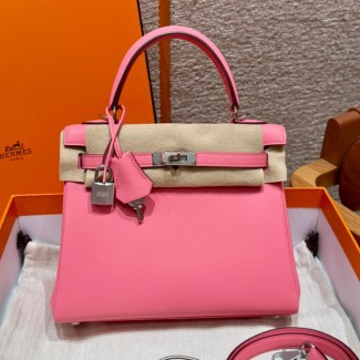 올수공 에르메스 켈리 25 K4/Rose Ete 스위프트 가죽 실버 하드웨어
