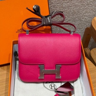 올수공 에르메스 콘스탄스 24 90/Framboise 체브레 가죽 실버 하드웨어