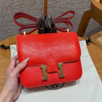 올수공 에르메스 콘스탄스 19 51/Rouge Exotique 리자드 가죽 골드 하드웨어