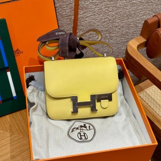 올수공 에르메스 콘스탄스 19 1Z/Jaune Poussin 스위프트 가죽 실버 하드웨어