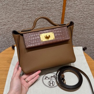 올수공 에르메스 켈리 2424 백 미니 Alezan 토고 & 악어 가죽 골드 하드웨어