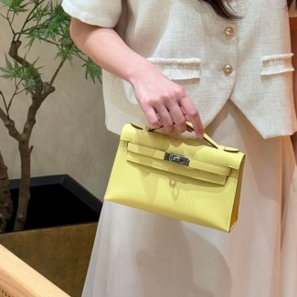 올수공 에르메스 미니 켈리 포쉐트 1Z/Jaune Poussin 스위프트 가죽 실버 하드웨어