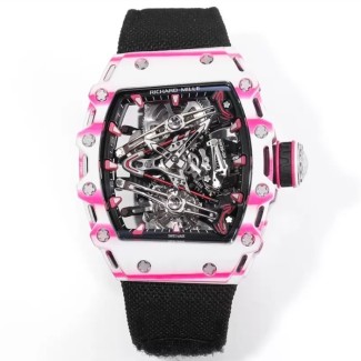 RM공장 리차드밀 수동 와인딩 투르비용 부바 왓슨 화이트/핑크 카본 케이스 블랙 스트랩 밴드 RM38-02