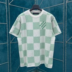 루이비통 화이트 그린 다미에 슬리브 크루넥 니트 반팔