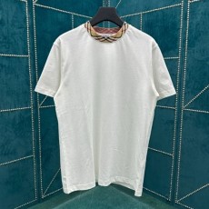 버버리 체크 트리밍 코튼 티셔츠 화이트