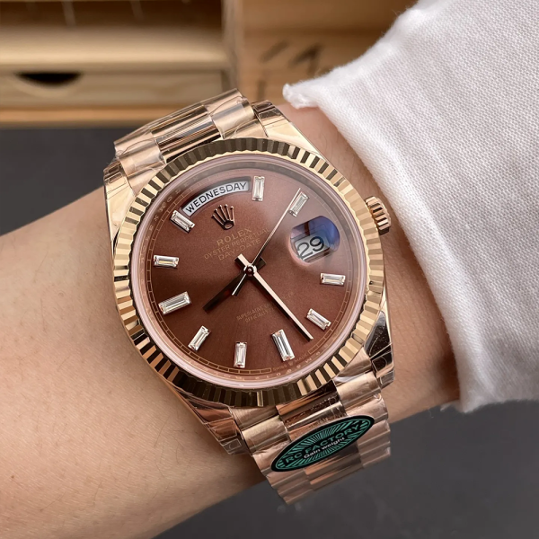 RC공장 롤렉스 데이데이트 브라운 바게트 다이얼 40mm 로즈골드 금통 228236